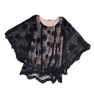 Democracy Black Lace Top with Pink Underlayer Size L